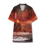 Volcano On The Sea Print Cotton Hawaiian Shirt