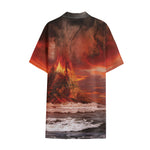 Volcano On The Sea Print Cotton Hawaiian Shirt