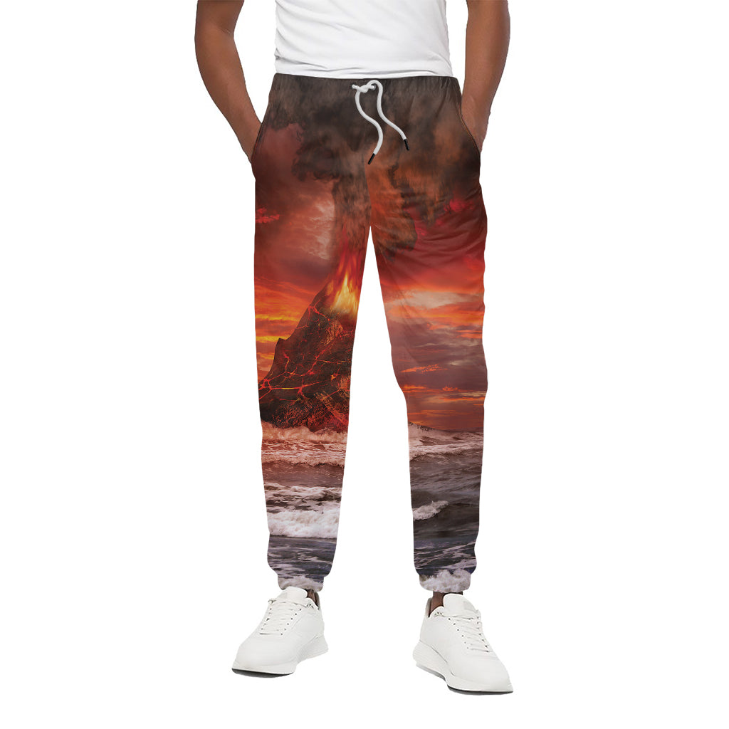 Volcano On The Sea Print Cotton Pants
