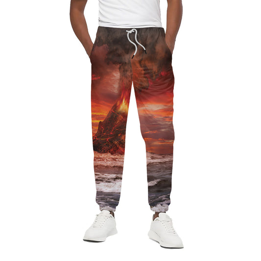 Volcano On The Sea Print Cotton Pants