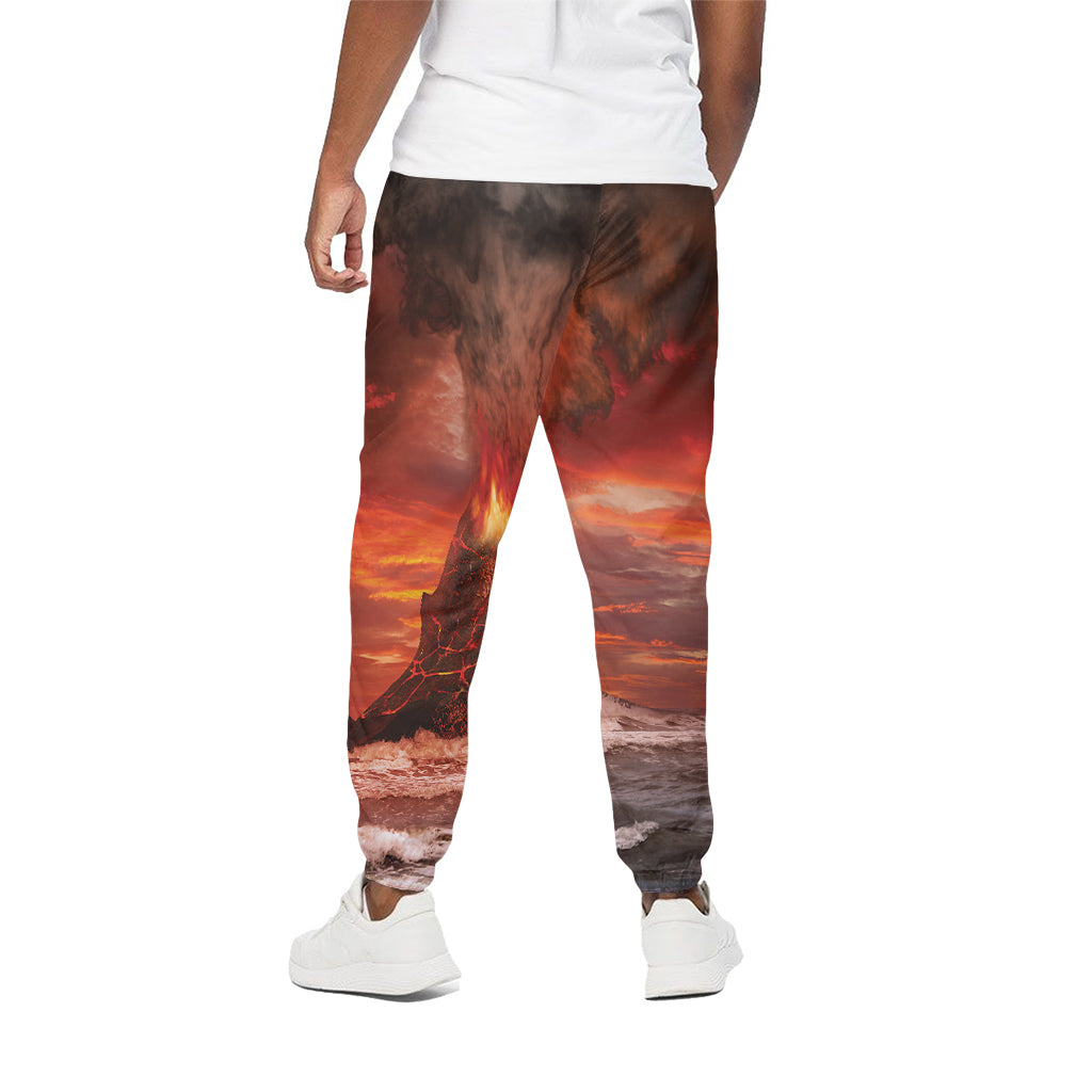 Volcano On The Sea Print Cotton Pants