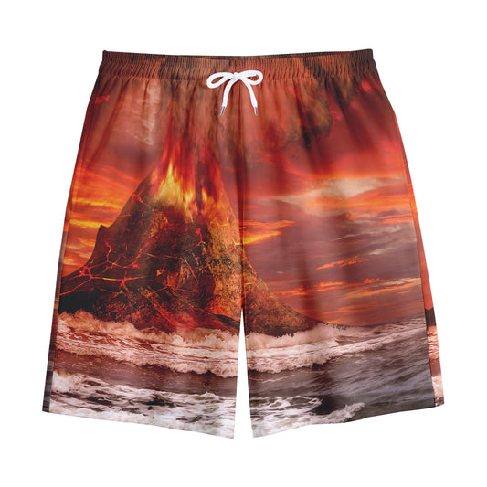 Volcano On The Sea Print Cotton Shorts