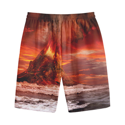 Volcano On The Sea Print Cotton Shorts