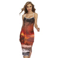 Volcano On The Sea Print Cross Back Cami Dress