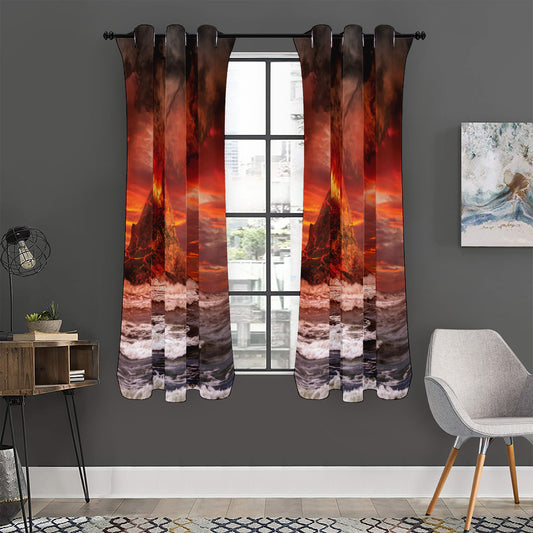 Volcano On The Sea Print Curtain