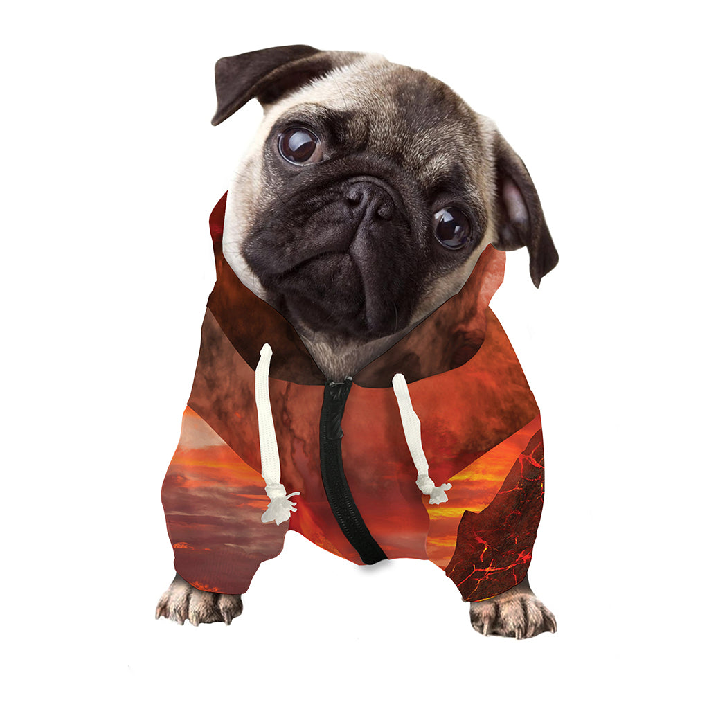 Volcano On The Sea Print Dog Zip Up Hoodie