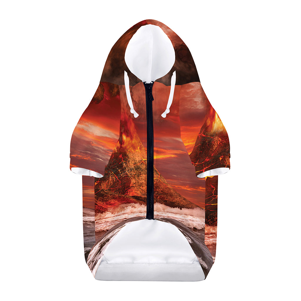 Volcano On The Sea Print Dog Zip Up Hoodie