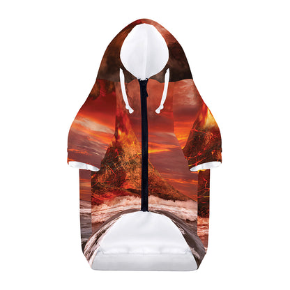 Volcano On The Sea Print Dog Zip Up Hoodie