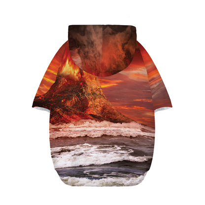 Volcano On The Sea Print Dog Zip Up Hoodie