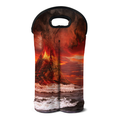 Volcano On The Sea Print Double Neoprene Wine Tote