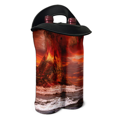 Volcano On The Sea Print Double Neoprene Wine Tote