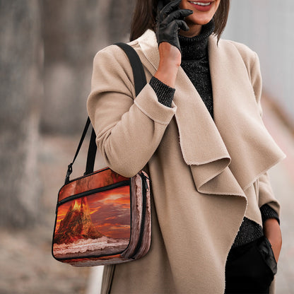 Volcano On The Sea Print Double Strap Bible Bag