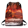 Volcano On The Sea Print Drawstring Backpack