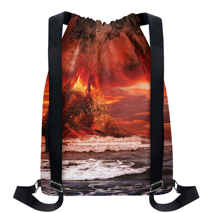 Volcano On The Sea Print Drawstring Backpack