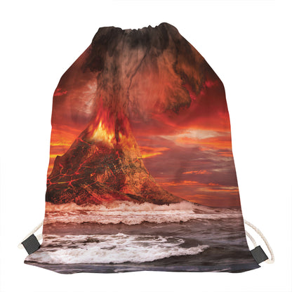 Volcano On The Sea Print Drawstring Bag