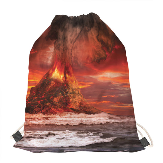 Volcano On The Sea Print Drawstring Bag