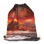 Volcano On The Sea Print Drawstring Bag