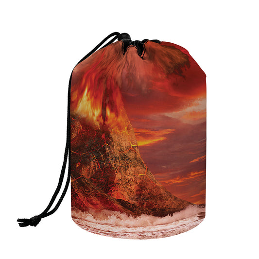 Volcano On The Sea Print Drawstring Makeup Bag