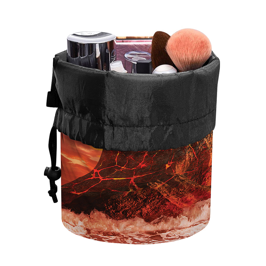 Volcano On The Sea Print Drawstring Makeup Bag