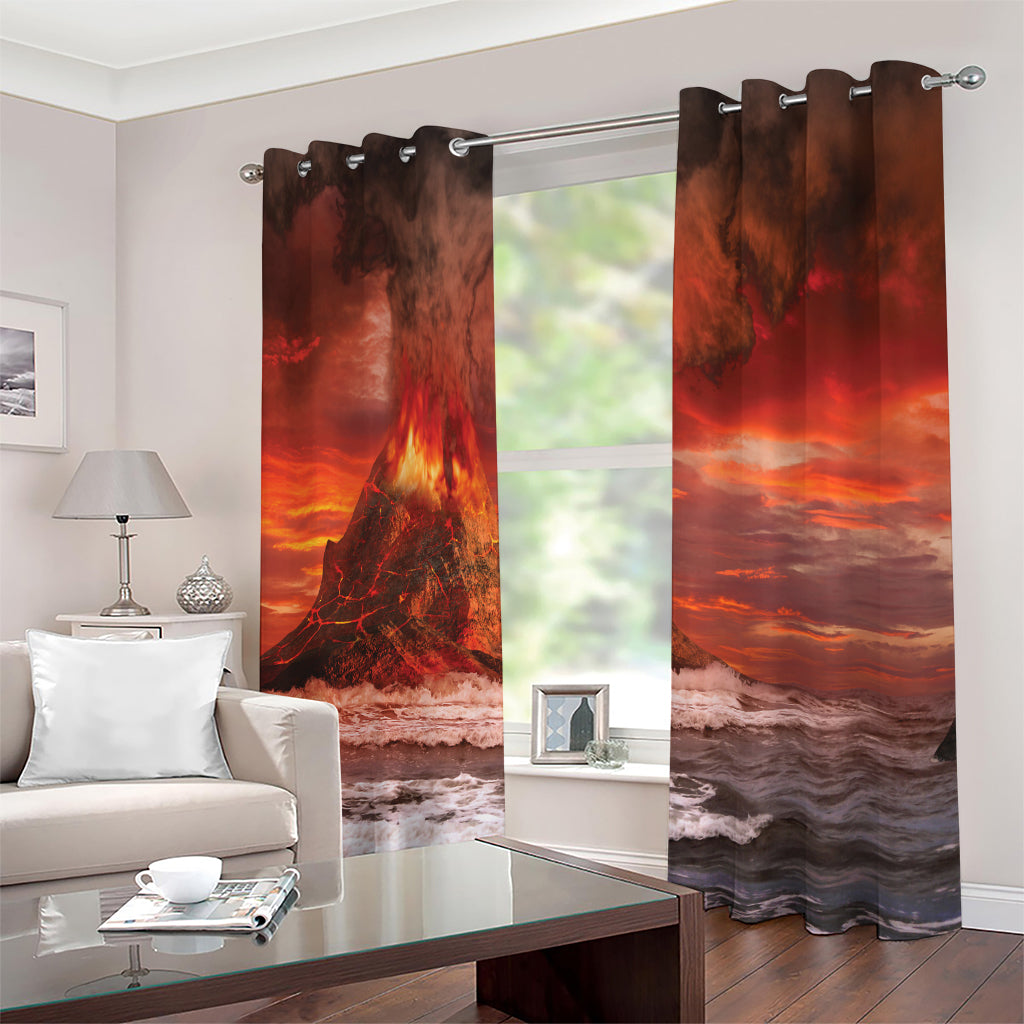 Volcano On The Sea Print Extra Wide Grommet Curtains