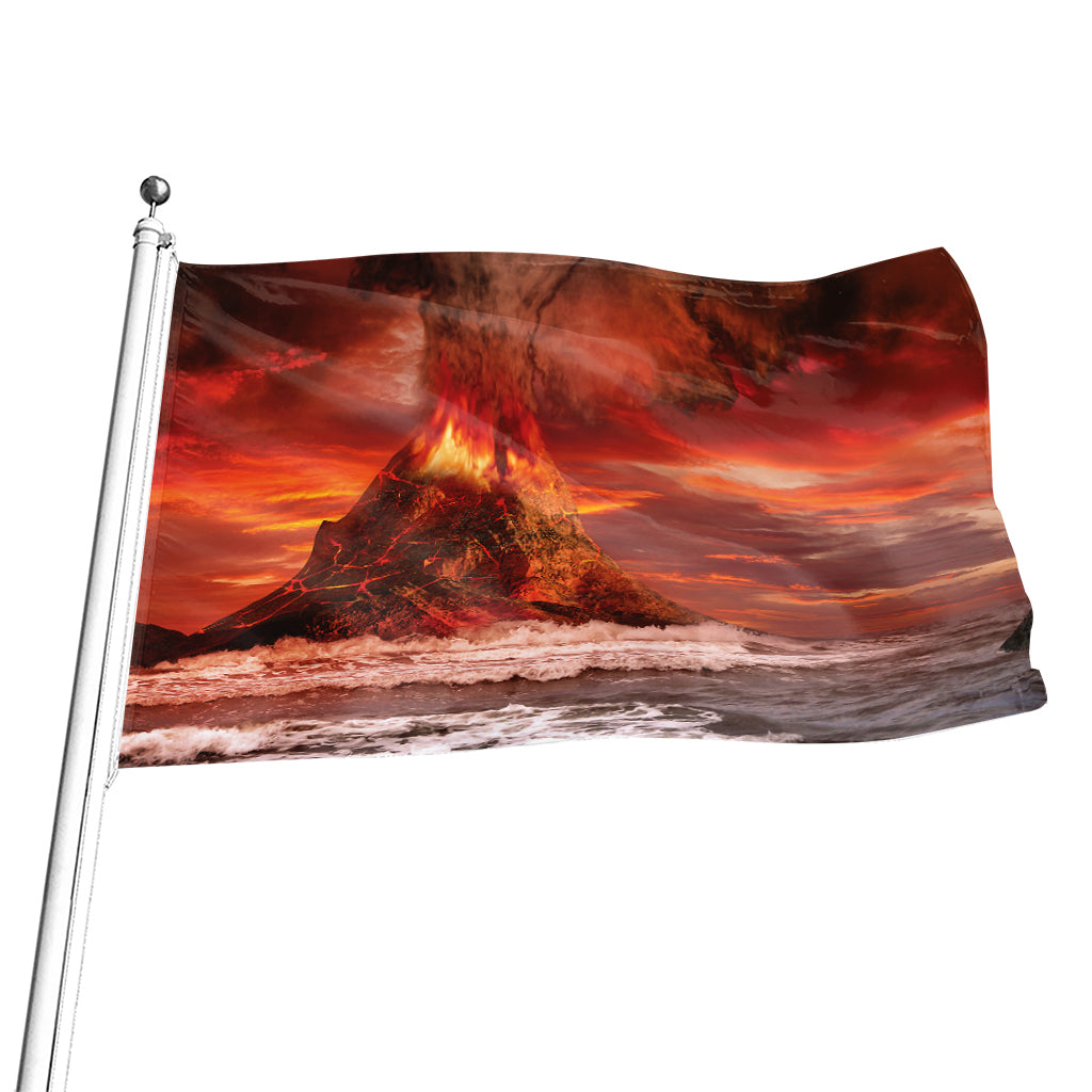 Volcano On The Sea Print Flag