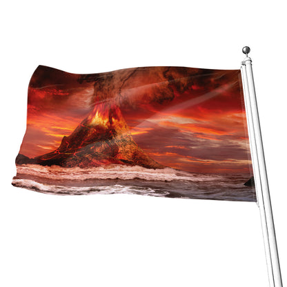 Volcano On The Sea Print Flag