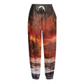 Volcano On The Sea Print Fleece Lined Knit Pants