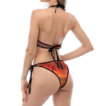 Volcano On The Sea Print Halter Scoop Tie Side Bikini