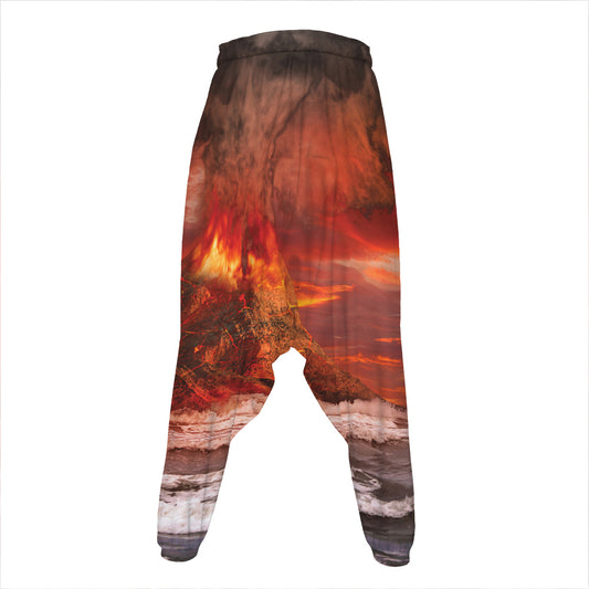 Volcano On The Sea Print Hammer Pants