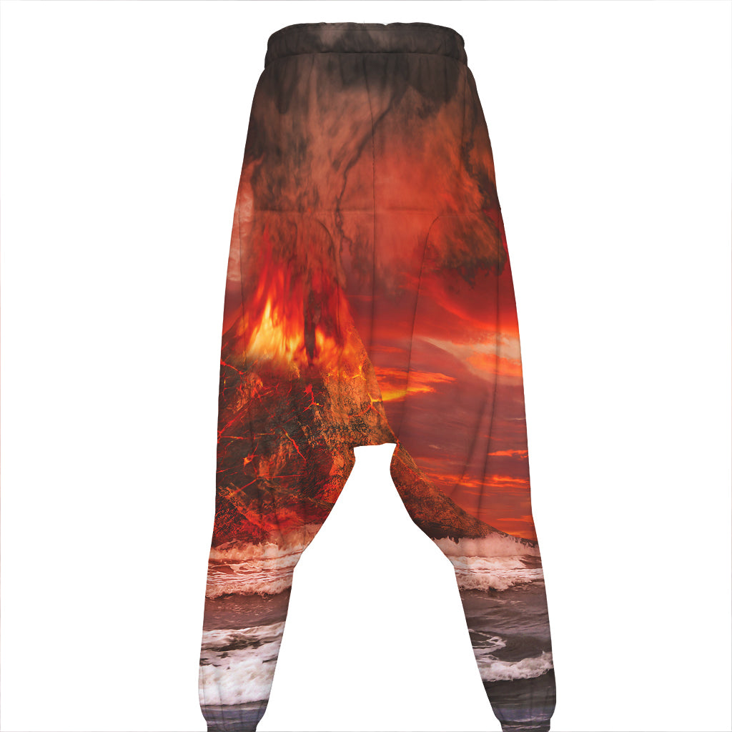 Volcano On The Sea Print Hammer Pants