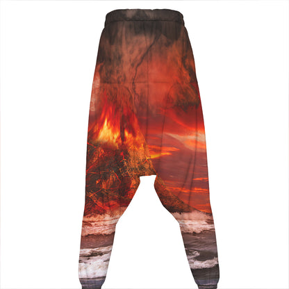 Volcano On The Sea Print Hammer Pants