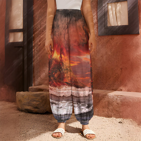 Volcano On The Sea Print Harem Pants
