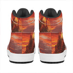 Volcano On The Sea Print High Top Leather Sneakers