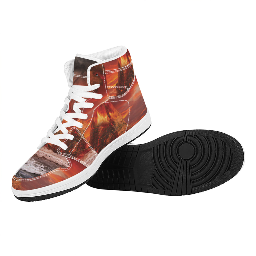 Volcano On The Sea Print High Top Leather Sneakers