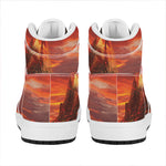 Volcano On The Sea Print High Top Leather Sneakers