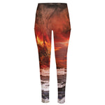 Volcano On The Sea Print High-Waisted Pocket Leggings