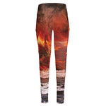 Volcano On The Sea Print High-Waisted Pocket Leggings