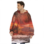 Volcano On The Sea Print Hoodie Blanket