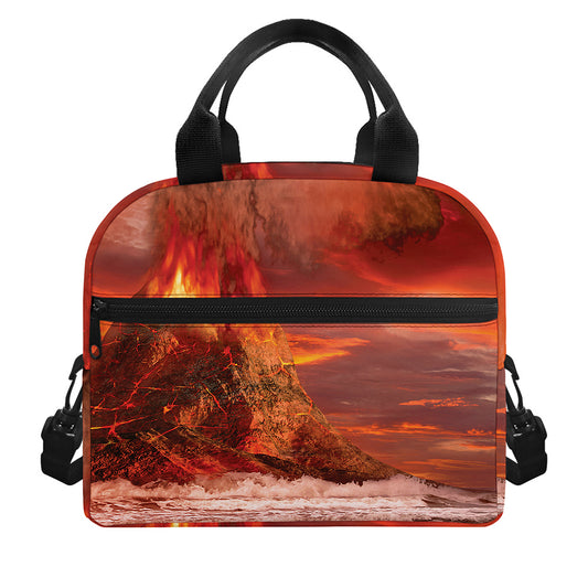 Volcano On The Sea Print Insulated Lunch Bag