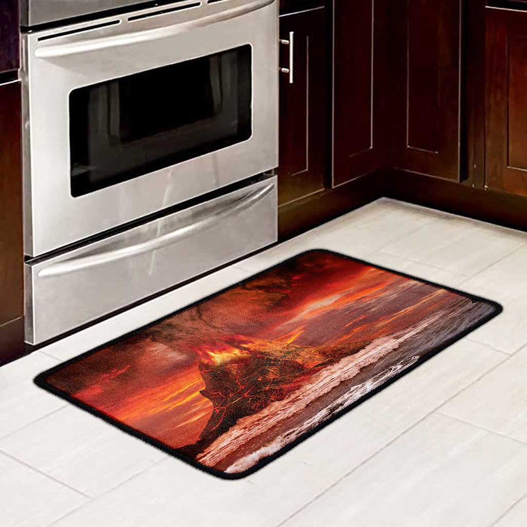 Volcano On The Sea Print Kitchen Mat