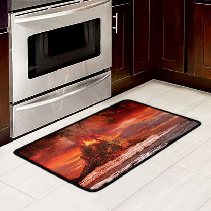 Volcano On The Sea Print Kitchen Mat