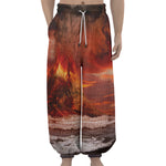 Volcano On The Sea Print Lantern Pants