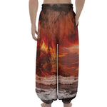 Volcano On The Sea Print Lantern Pants