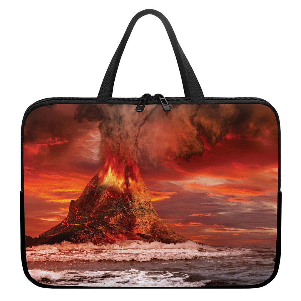 Volcano On The Sea Print Laptop Sleeve With Handle