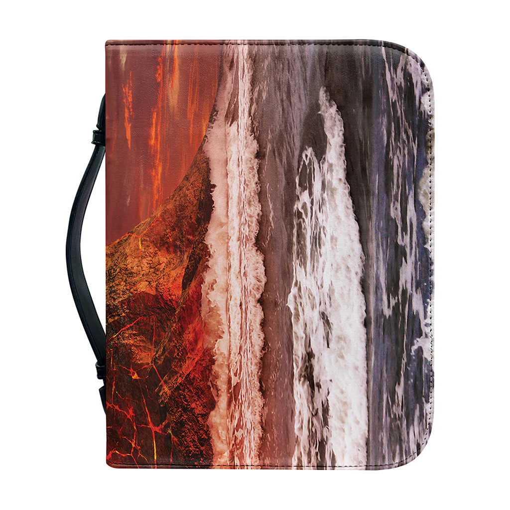 Volcano On The Sea Print Leather Bible Cover