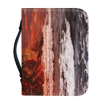 Volcano On The Sea Print Leather Bible Cover
