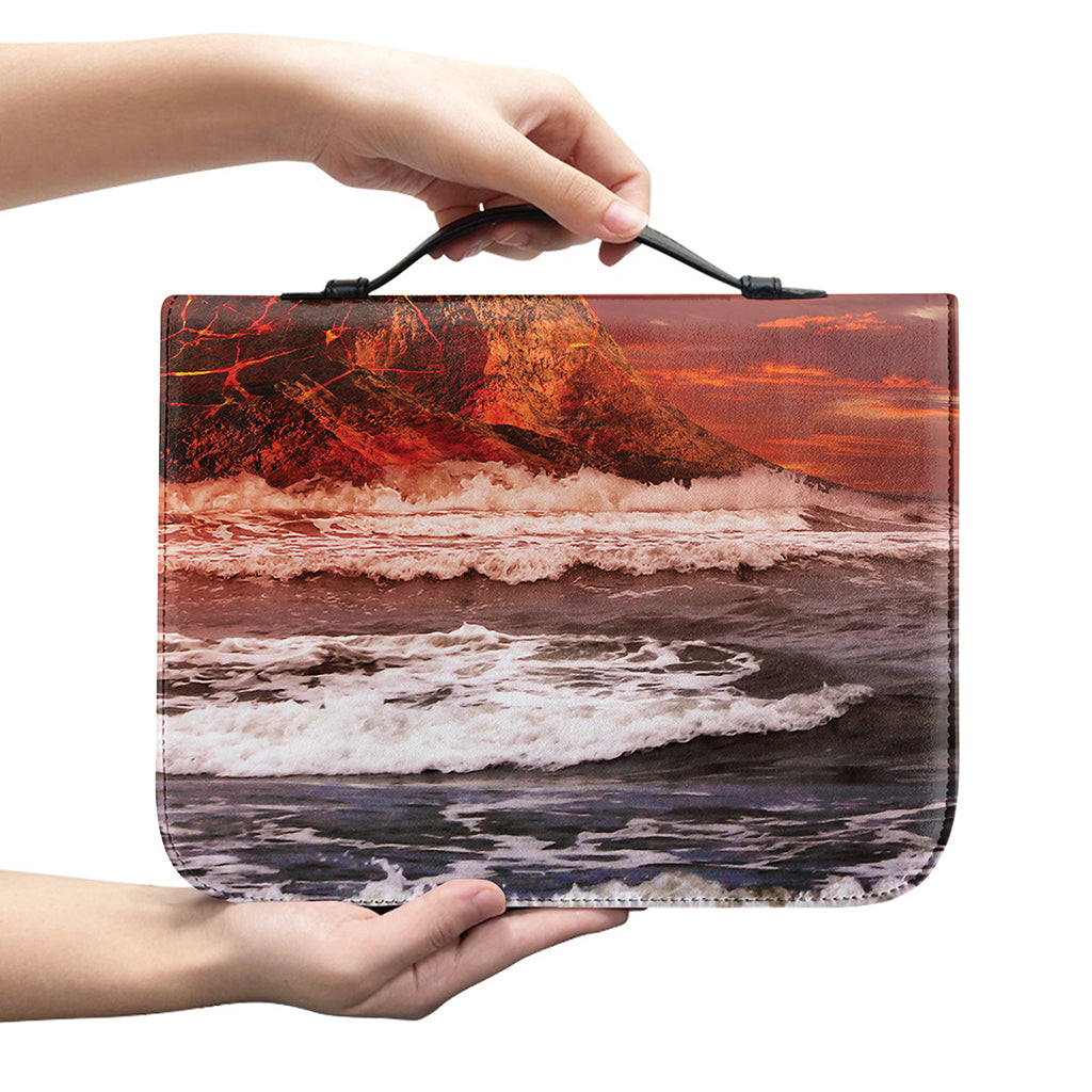 Volcano On The Sea Print Leather Bible Cover
