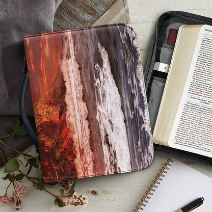 Volcano On The Sea Print Leather Bible Cover