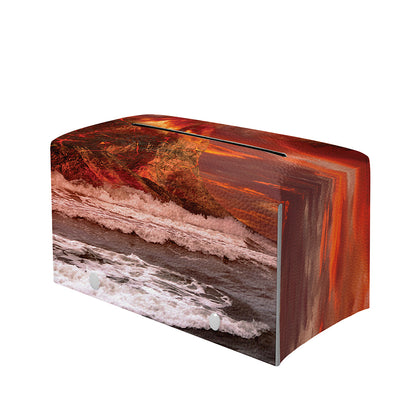 Volcano On The Sea Print Leather Tissue Box Cover