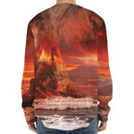 Volcano On The Sea Print Long Sleeve Baseball Jersey